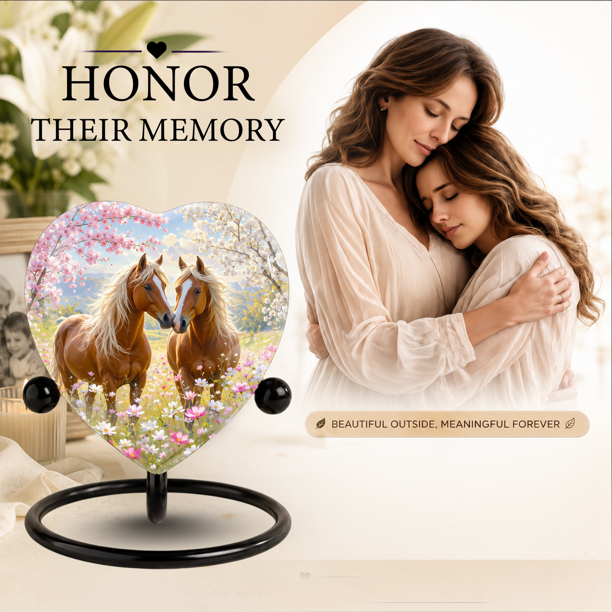 Horse Urn, Adult Urn for Ashes, Horse Memorial Urn, Heart-Shaped Horse Cremation Urn