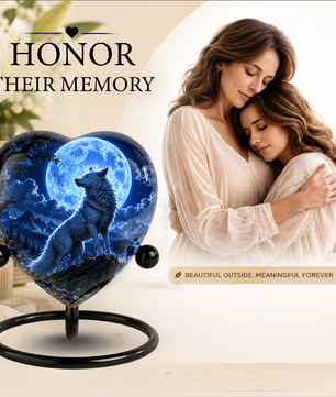 Wolf Adult Cremation Urn for Ashes – Moonlit Wolf Memorial Urn Personalized Wolf Cremation Urn