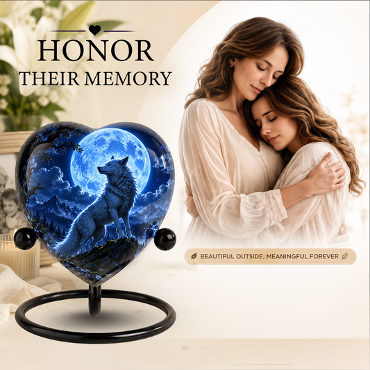 Wolf Adult Cremation Urn for Ashes – Moonlit Wolf Memorial Urn Personalized Wolf Cremation Urn