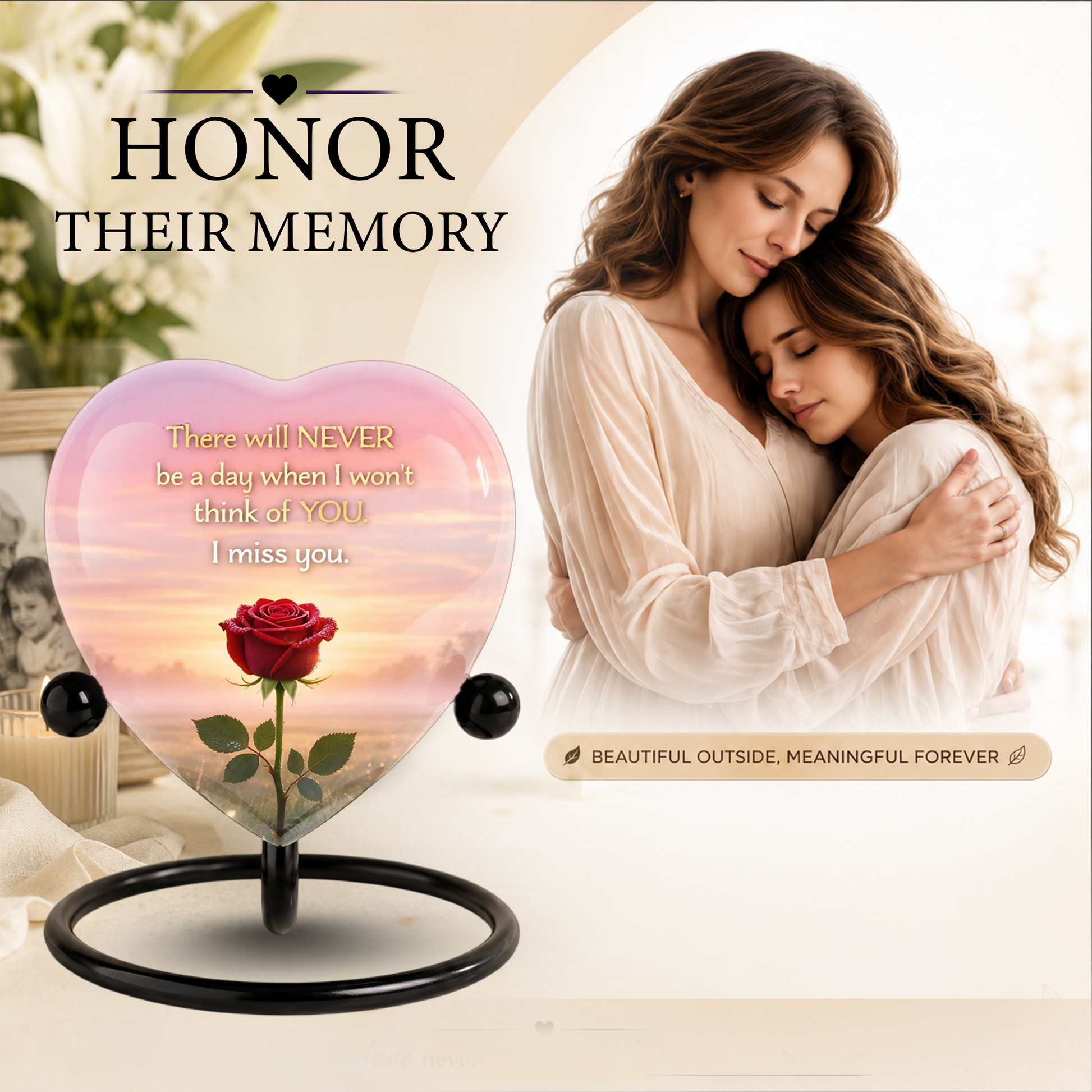 Rose Flower Heart Cremation Urn for Human Ashes – Memorial Keepsake Urn