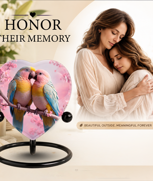Beautiful Urn for Mother’s Ashes – Heart-Shaped Parrot Cremation Memorial Keepsake for Mom and Loved Ones