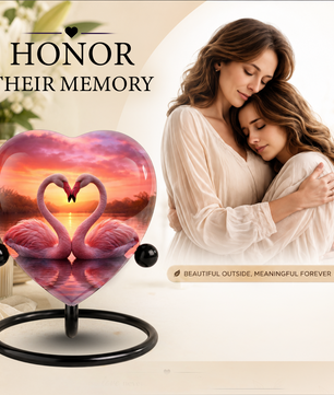 Lovely Swan Sunset Urn – Adult Urn for Ashes, Heart-Shaped Adult Cremation Urn Memorial