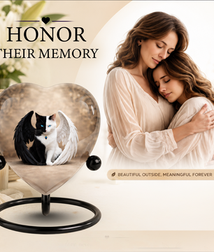 Adult Urn for Ashes – Heart Shaped Adult Cremation Urn with Angel Cat Wings