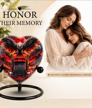 Eagle Truck Adult Urn for Ashes, Personalized Adult Cremation Urn, Red Black Semi Truck Memorial Urn