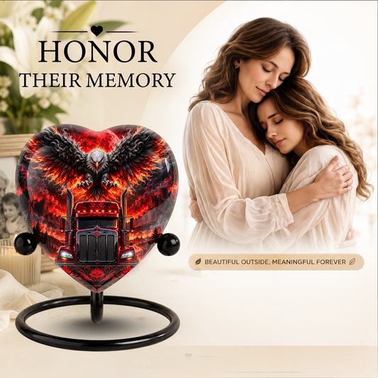 Eagle Truck Adult Urn for Ashes, Personalized Adult Cremation Urn, Red Black Semi Truck Memorial Urn