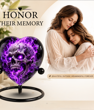 Purple Skull Adult Cremation Urn for Ashes, Gothic Skull Memorial Urn, Personalized Adult Urn, Halloween Horror Heart Shaped Cremation Urn