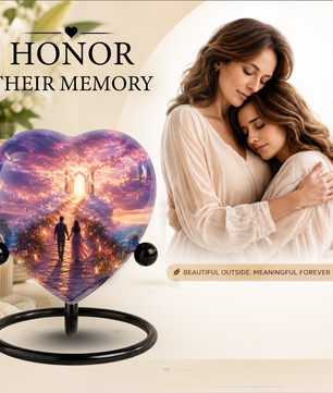 Heart Shaped Adult Cremation Urn for Ashes – Heavenly Couple Memorial Urn for Loved Ones