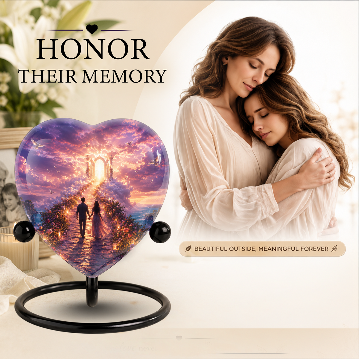 Heart Shaped Adult Cremation Urn for Ashes – Heavenly Couple Memorial Urn for Loved Ones