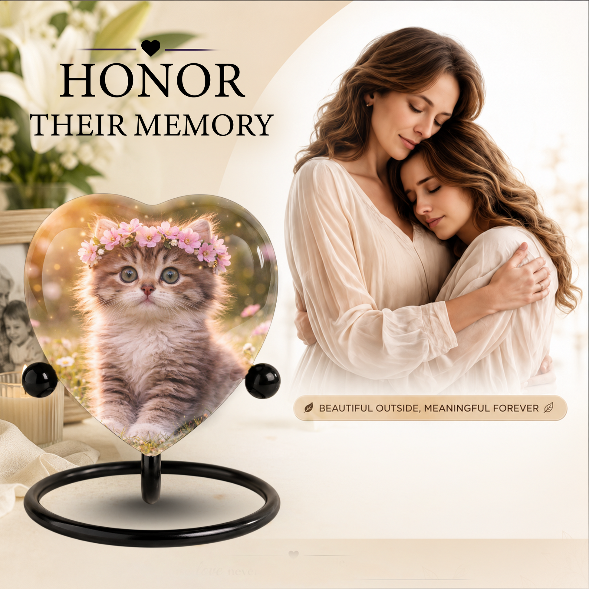 Cat Urn Heart-Shaped Memorial – Beautiful Adult Cremation Urn for Cat Ashes