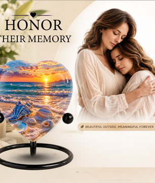 Seashell Beach Cremation Urn for Ashes, Ocean Sunset Memorial Urn, Seashell Urn, Coastal Heart Shaped Cremation Urn