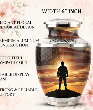 Military Veteran Cremation Urn for Dad, Patriotic American Flag Memorial Urn for Father