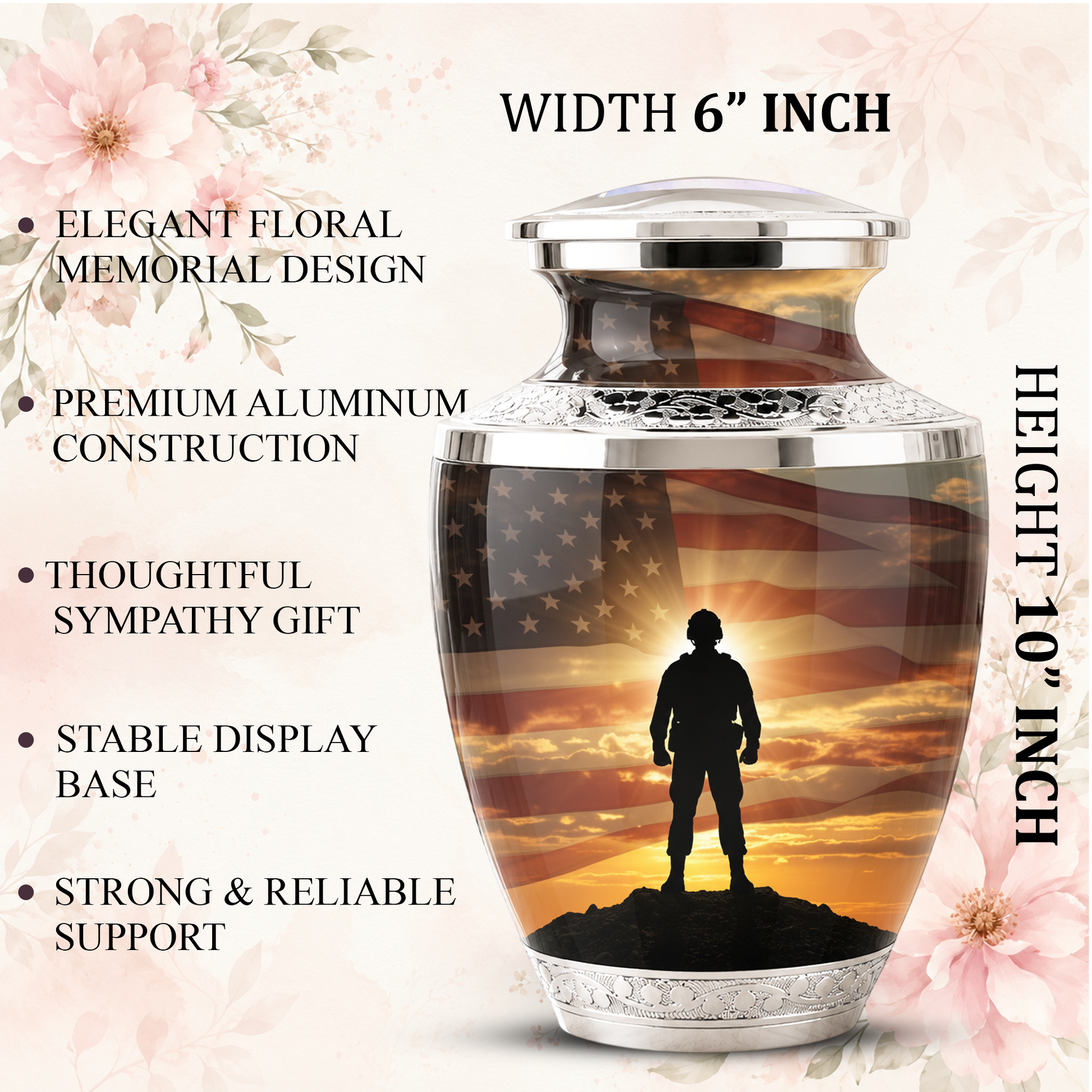 Military Veteran Cremation Urn for Dad, Patriotic American Flag Memorial Urn for Father