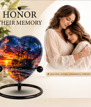 Pirate Ship Heart Cremation Urn for Ashes, Personalized Adult Memorial Urn, Nautical Urn for Men