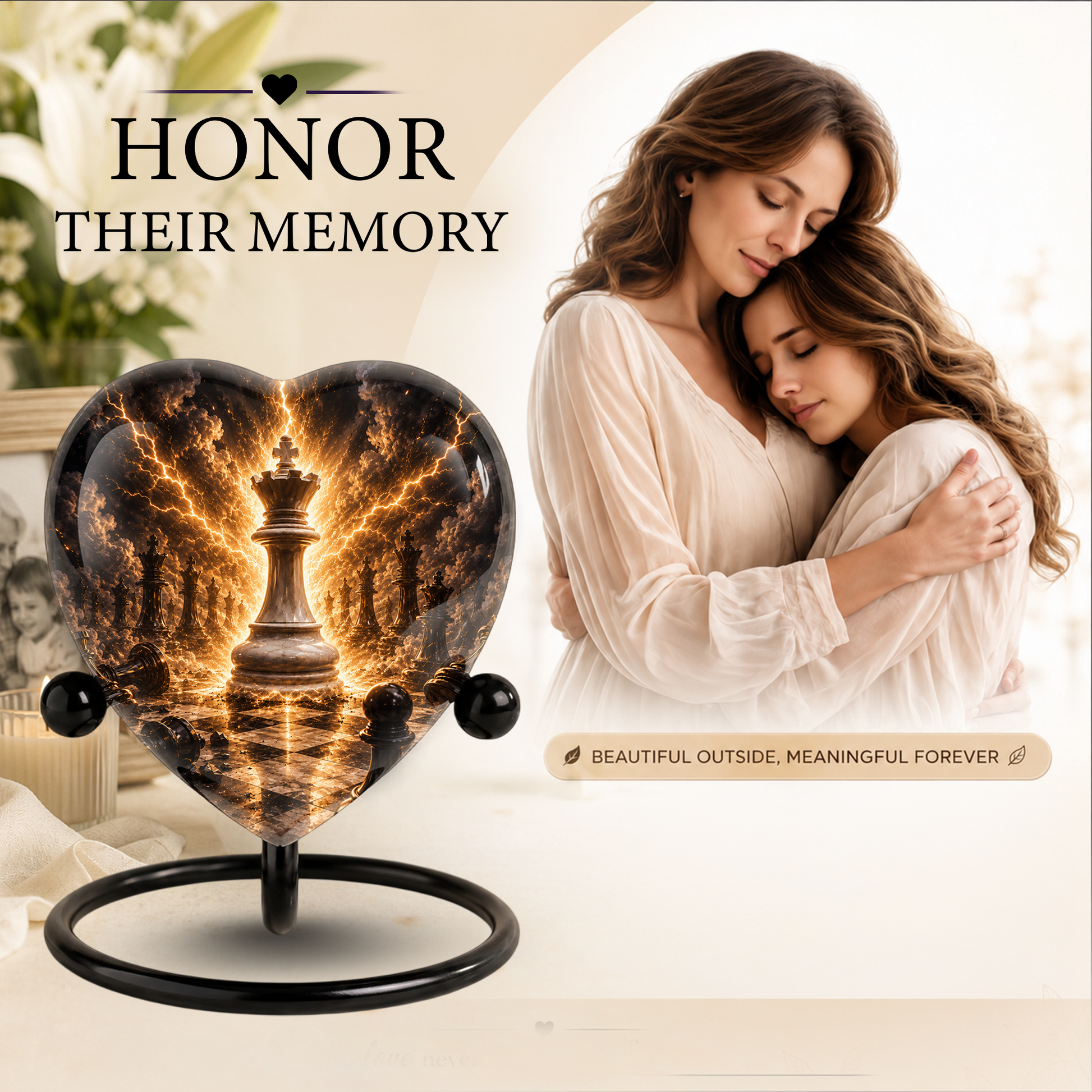 Royal Chess King Heart Adult Urn – Adult Urn, Urns for Adult Ashes,Adult Cremation Urns
