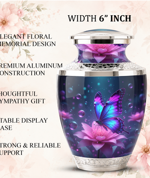 Blue Butterfly Cremation Urn for Mom, Flower Butterfly Personalized Urn for Human Ashes