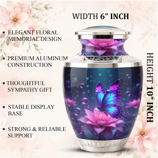 Blue Butterfly Cremation Urn for Mom, Flower Butterfly Personalized Urn for Human Ashes