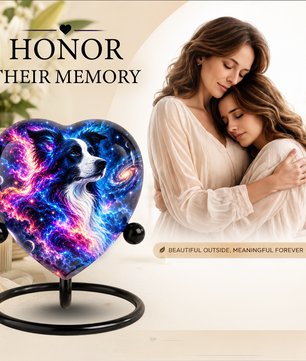 Heart Shaped Border Collie Urn for Ashes, Personalized Dog Cremation Urn, Galaxy Pet Memorial Urn