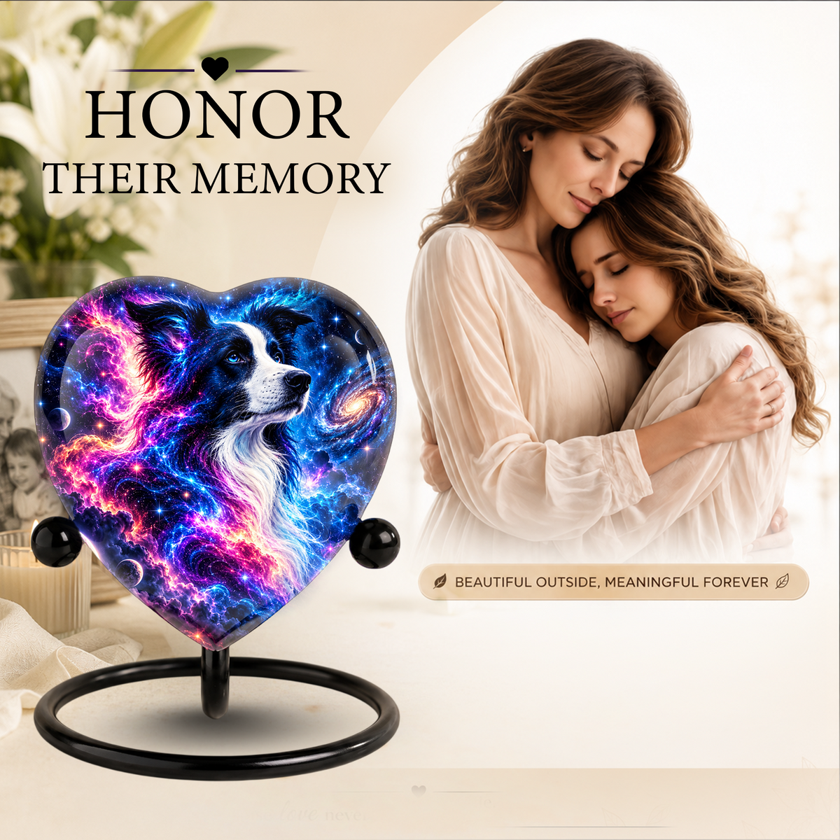 Heart Shaped Border Collie Urn for Ashes, Personalized Dog Cremation Urn, Galaxy Pet Memorial Urn