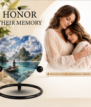 Gone Fishing Heart Shaped Urn for Ashes – Fishing Memorial Urn for Dad, Father & Loved One