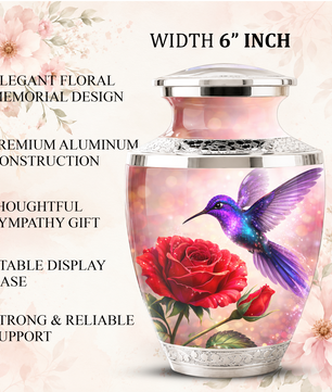 Rose Hummingbird Cremation Urn for Human Ashes, Personalized Memorial Urn for Adults