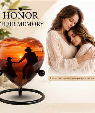 Cowboy Urns for Dad – Heart-Shaped Western Memorial Keepsake Urn, Cowboy Keepsake Urn for Dad