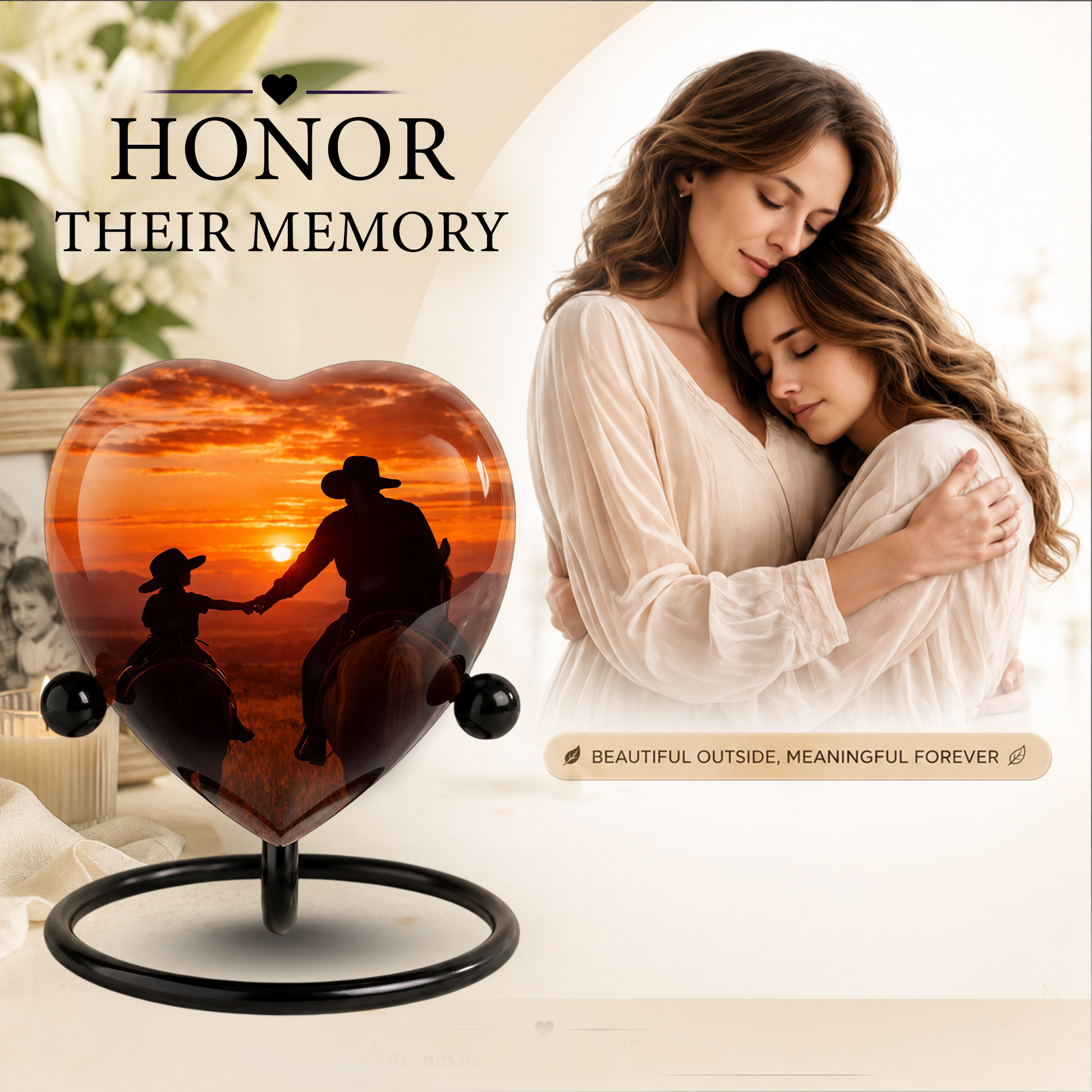 Cowboy Urns for Dad – Heart-Shaped Western Memorial Keepsake Urn, Cowboy Keepsake Urn for Dad