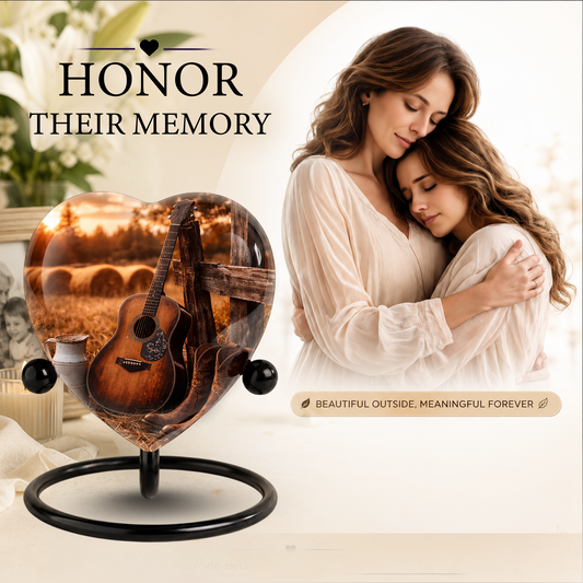 Cowboy Sunset Heart-Shaped Adult Cremation Urn for Dad, Father & Men – Rustic Memorial Urn