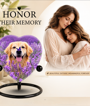 Personalized Dog Urn for Ashes – Golden Retriever Butterfly & Lavender Heart Memorial Pet Urn