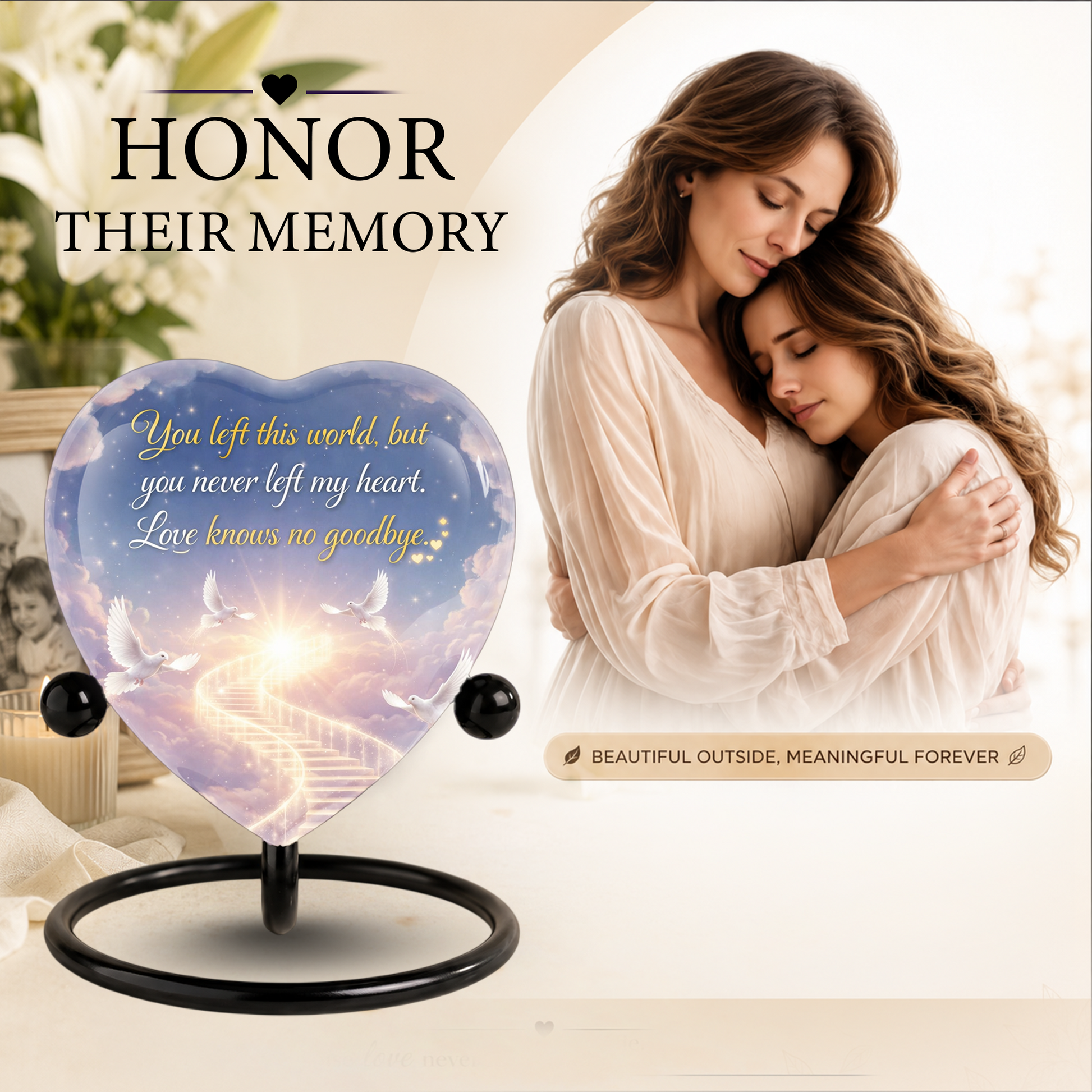 Heavenly Dove Heart Memorial Adult Cremation Urn, Adult Urns for Ashes, Peaceful Memorial Urn