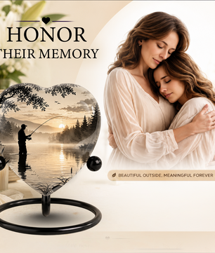 Gone Fishing Heart-Shaped Urn for Dad – Fishing Cremation Urn for Father, Men & Ashes
