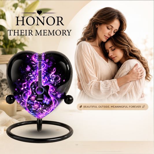 Guitar Adult Urn for Ashes, Purple Music Memorial Urn, Acoustic Guitar Cremation Urn