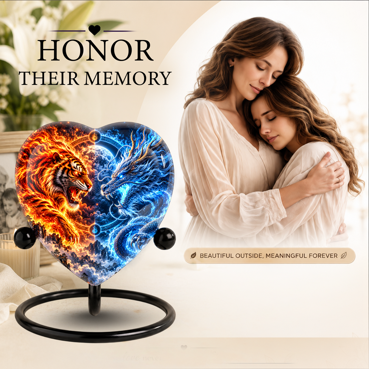 Tiger and Dragon Adult Urn for Ashes, Fire and Ice Memorial Urn, Personalized Adult Cremation Urn