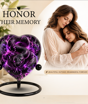 Purple Snake Cremation Urn for Ashes, Snake Memorial Urn, Gothic Serpent Adult Urn, Personalized Snake Urn for Men, Heart Shaped Cremation Urn