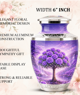 Purple Rose Cremation Urn for Mom, Lavender Rose Memorial Urn, Mother Keepsake for Ashes