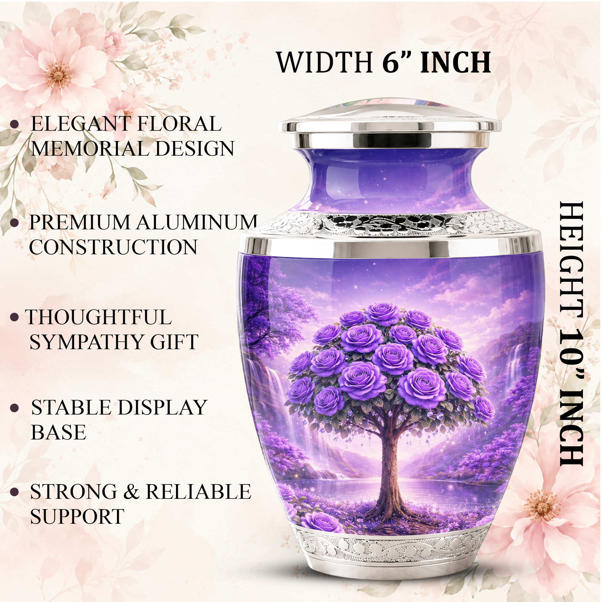 Purple Rose Cremation Urn for Mom, Lavender Rose Memorial Urn, Mother Keepsake for Ashes