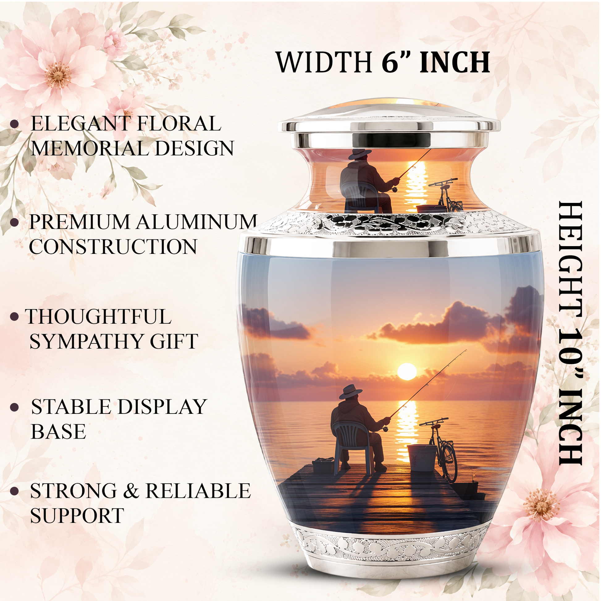 Gone Fishing Cremation Urn for Dad, Personalized Fisherman Funeral Urn for Male