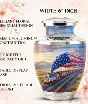 Train Cremation Urn for Dad, Patriotic Railroad Memorial Urn, American Train Keepsake for Father