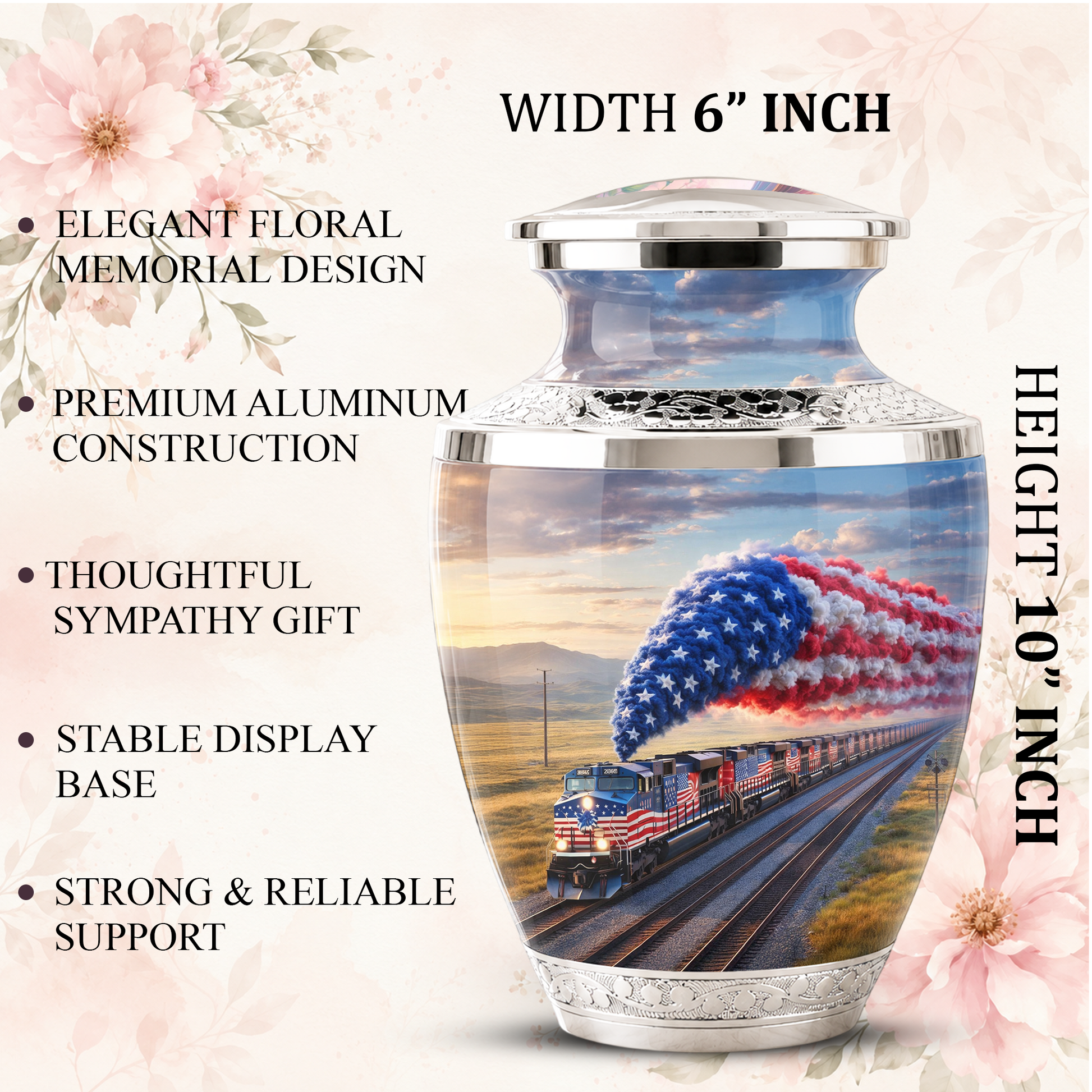 Train Cremation Urn for Dad, Patriotic Railroad Memorial Urn, American Train Keepsake for Father