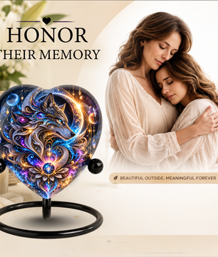 Wolf Adult Urn for Ashes, Celestial Wolf Memorial Urn, Blue and Gold Fantasy Animal Cremation Urn
