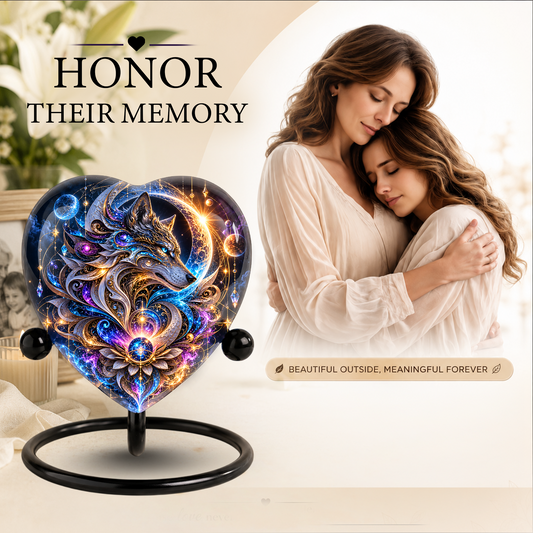 Wolf Adult Urn for Ashes, Celestial Wolf Memorial Urn, Blue and Gold Fantasy Animal Cremation Urn