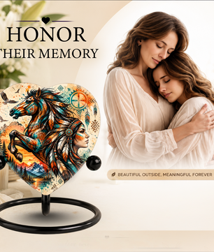 Horse Adult Urn for Ashes, Native American Inspired Horse Memorial Urn, Tribal Feather Cremation Urn