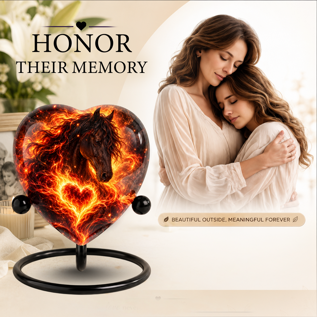 Optimized SEO Title Fiery Horse Heart Cremation Urn for Ashes, Personalized Adult Memorial Urn, Horse Cremation Urn