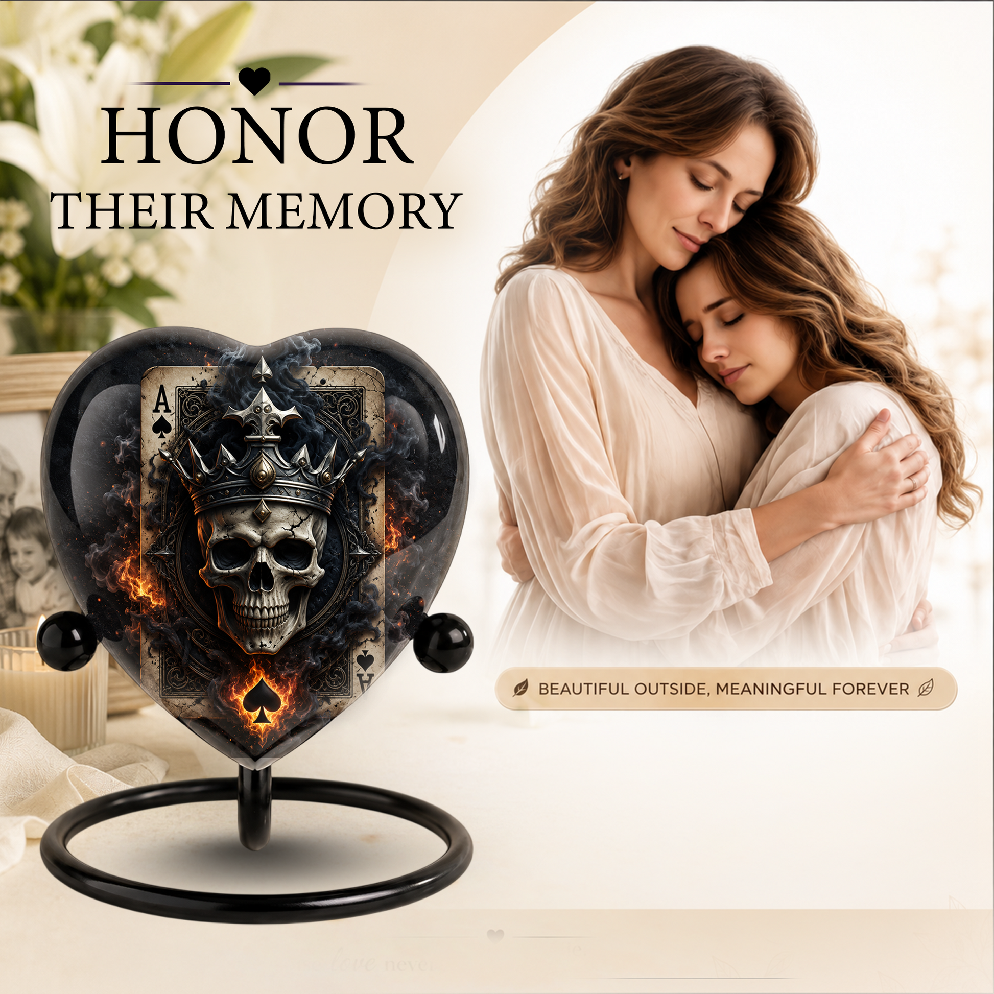 Skull King Heart Cremation Urn for Adults – Unique Adult Urn for Ashes