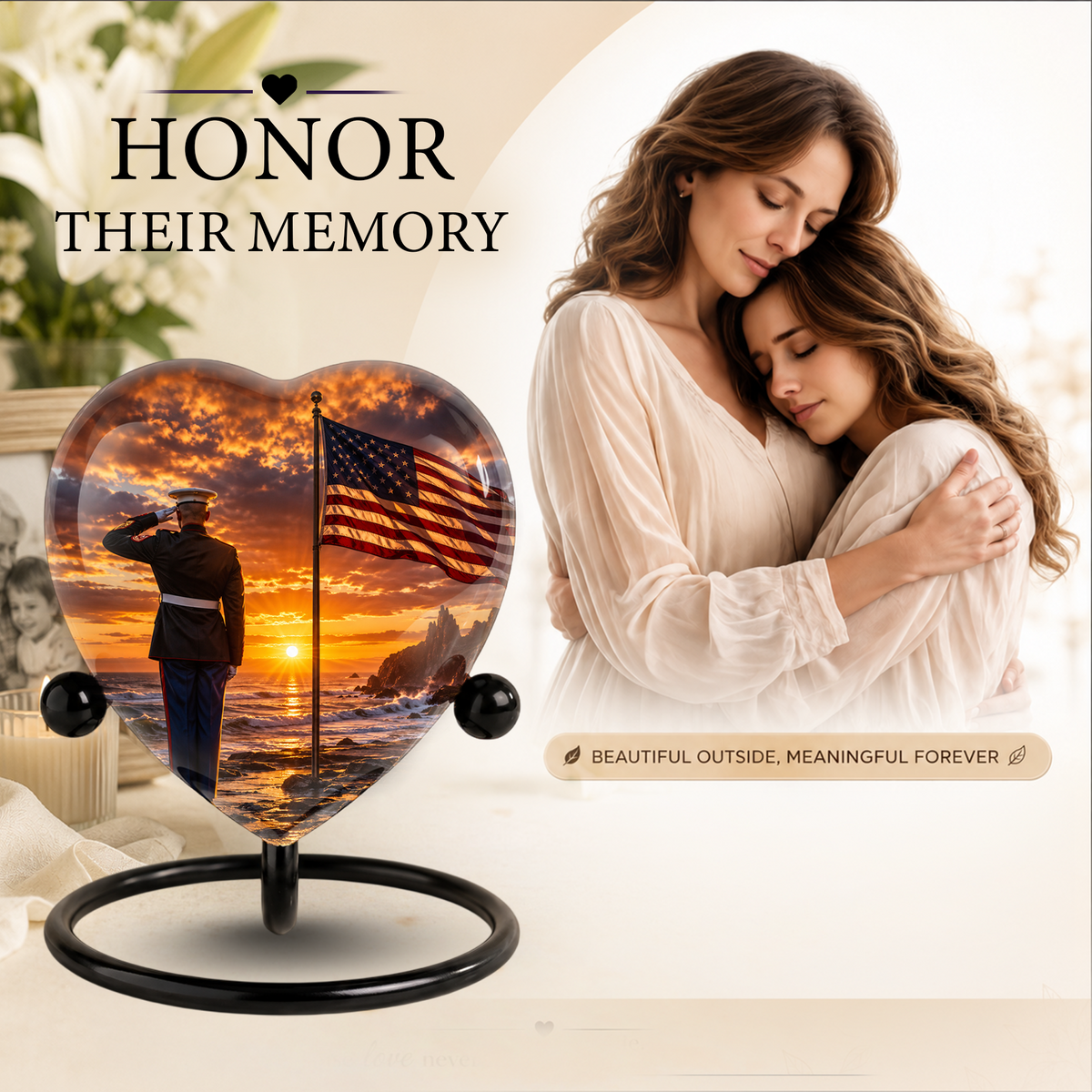 American Flag Urn for Dad, Personalized Military Cremation Urn for Men, Patriotic Adult Urn for Father