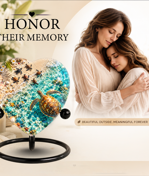 Sea Turtle Cremation Urn for Ashes, Turtle Beach Memorial Urn, Ocean Life Heart Urn