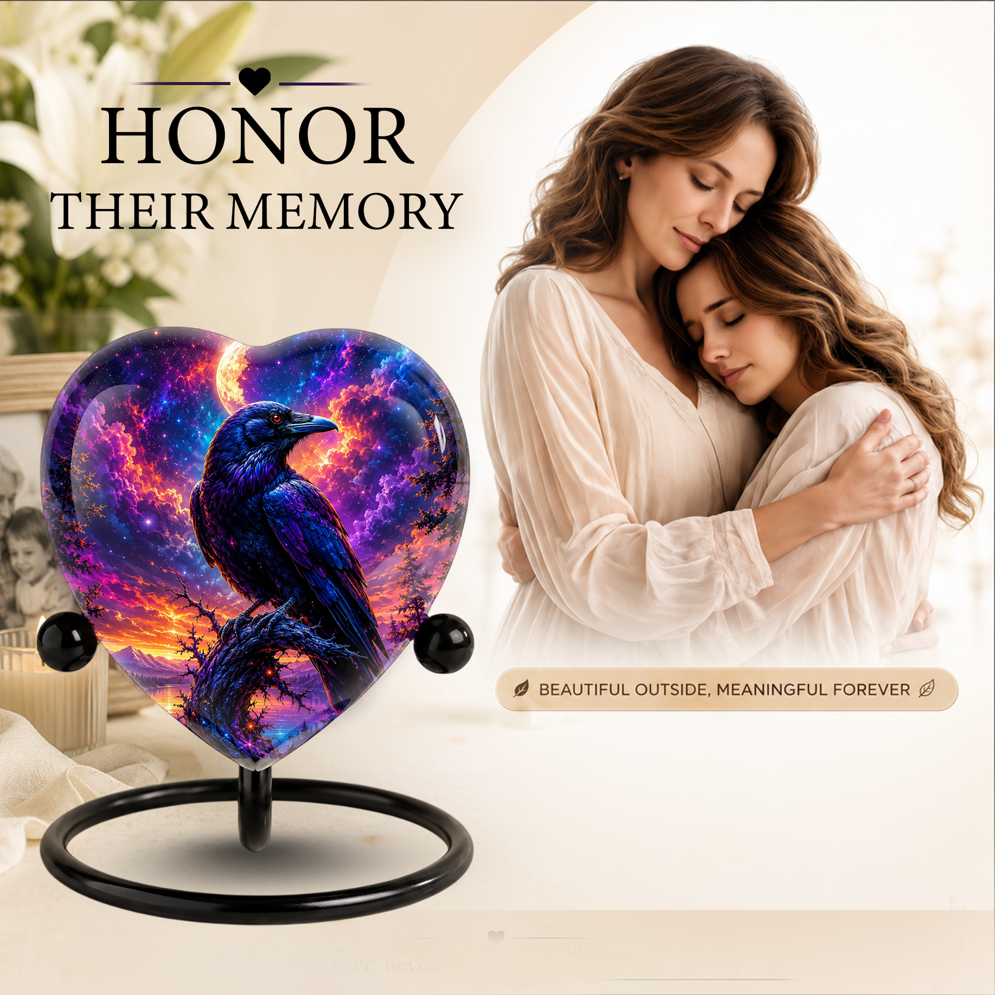 Raven Heart Cremation Urn for Adults – Unique Adult Urn for Ashes