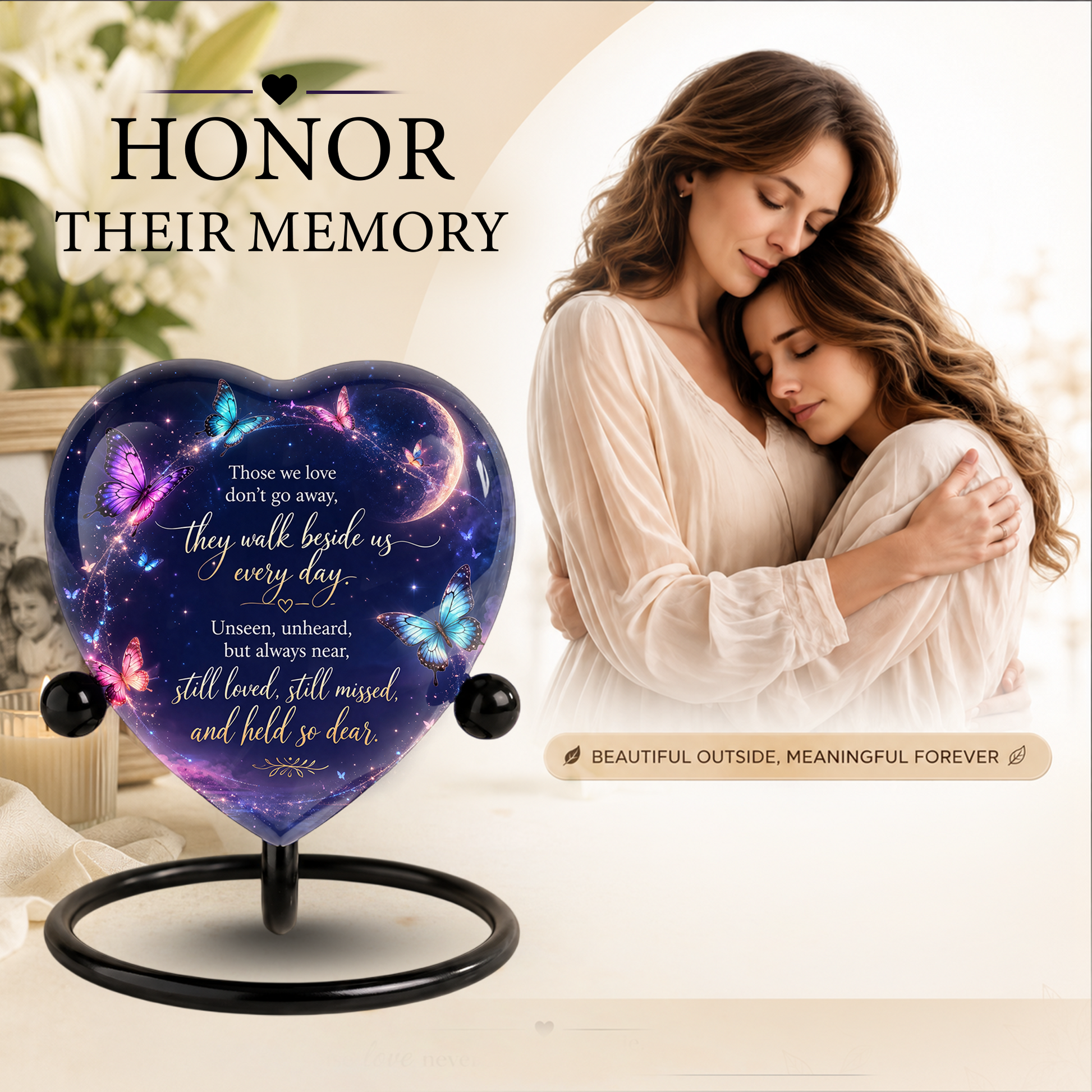 Butterfly Heart Shaped Urn for Ashes – Beautiful Memorial Butterfly Urn for Human Ashes