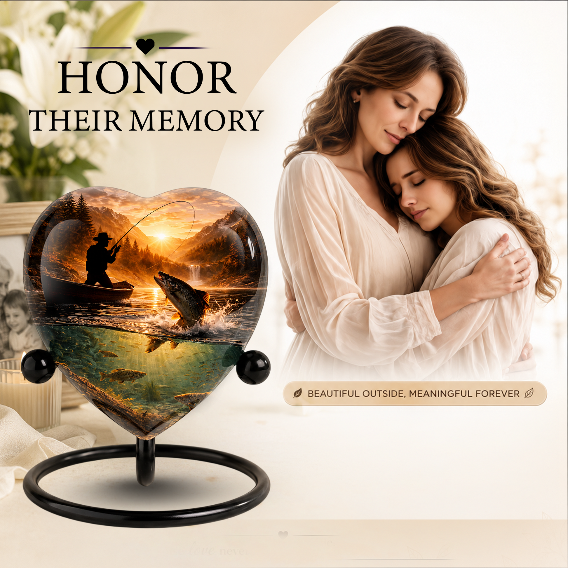 Fishing Urn for Dad – Gone Fishing Cremation Urn for Human Ashes, Personalized Adult Male Keepsake Urn