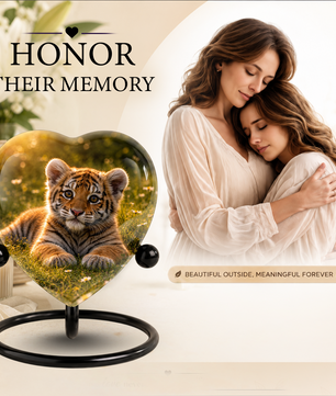 Tiger Urn for Ashes, Heart Shaped Memorial Urn, Personalized Tiger Cremation Urn