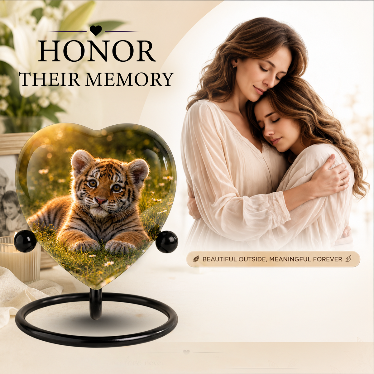 Tiger Urn for Ashes, Heart Shaped Memorial Urn, Personalized Tiger Cremation Urn